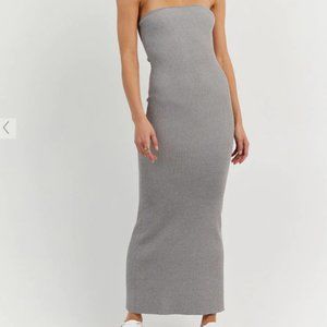DISSH - GOMEZ GREY MARL STRAPLESS RIB DRESS - M